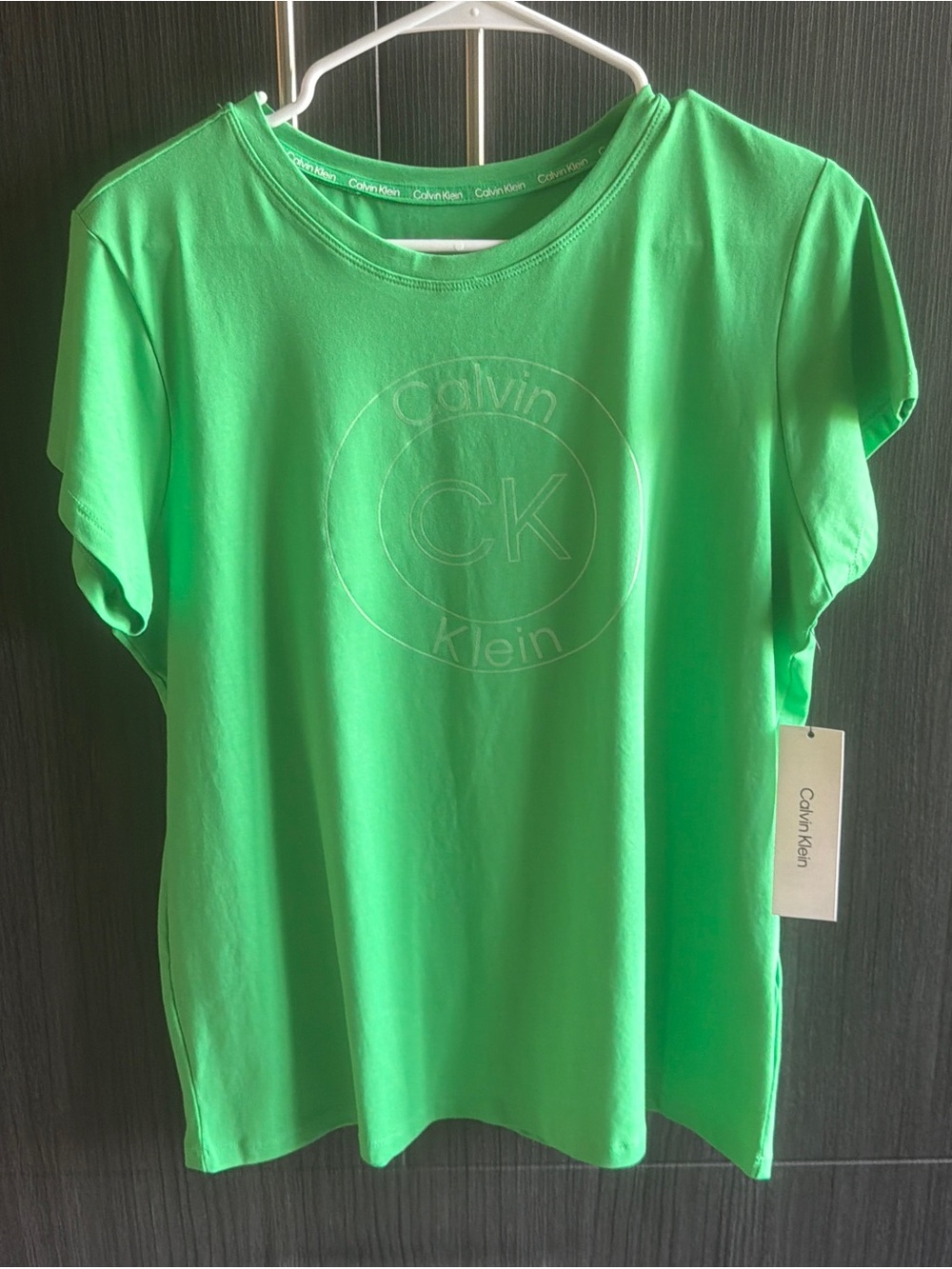 Calvin Klein Neon Green CK Embossed Logo Tee Size L NWT